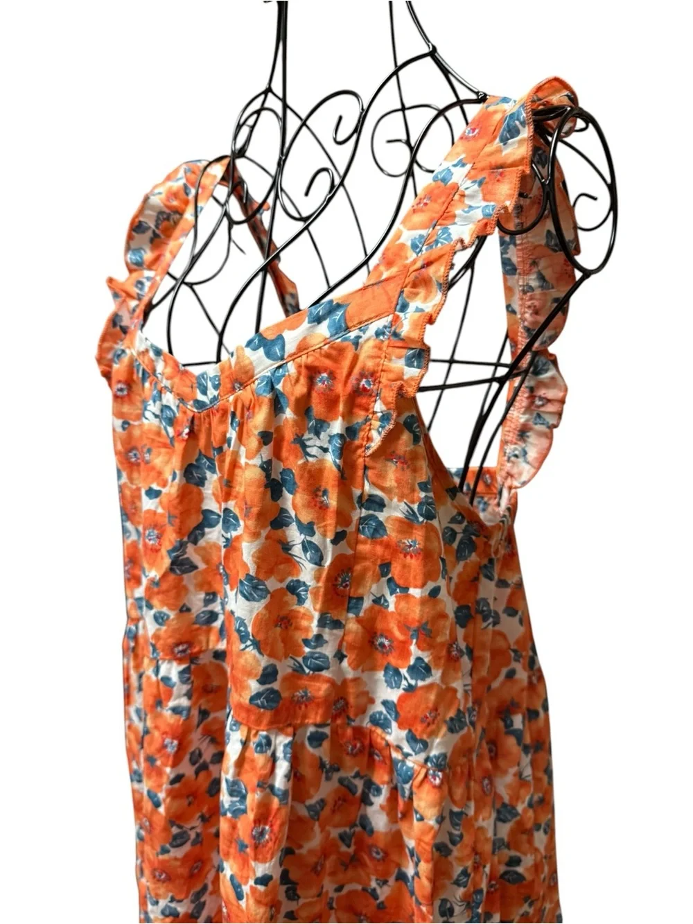 Orange Cotton Floral Sundress with Ruffled Straps size 10